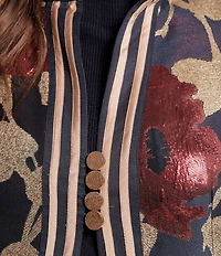 FRANCES VALENTINE Susie Metallic Floating Floral Mock Neck Sleeveless A-Line Maxi Vest