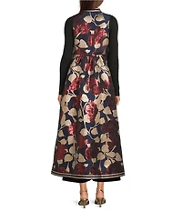 FRANCES VALENTINE Susie Metallic Floating Floral Mock Neck Sleeveless A-Line Maxi Vest