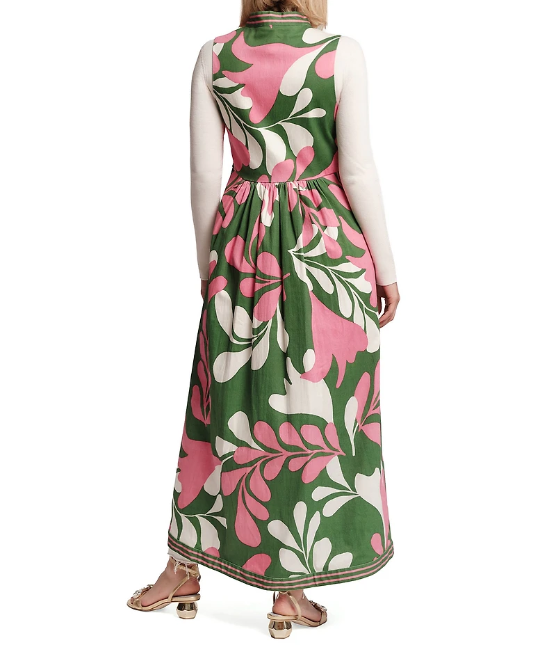 FRANCES VALENTINE Susie Modern Palm Mock Neck Sleeveless A-Line Maxi Vest