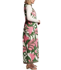 FRANCES VALENTINE Susie Modern Palm Mock Neck Sleeveless A-Line Maxi Vest