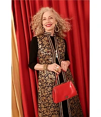 FRANCES VALENTINE Susie Winter Anemone Floral Metallic Jacquard Mandarin Collar Sleeveless Jacket Vest