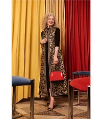 FRANCES VALENTINE Susie Winter Anemone Floral Metallic Jacquard Mandarin Collar Sleeveless Jacket Vest