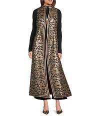 FRANCES VALENTINE Susie Winter Anemone Floral Metallic Jacquard Mandarin Collar Sleeveless Jacket Vest