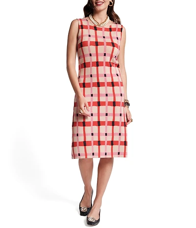 FRANCES VALENTINE Swan Striped Lollipop Lattice Crew Neck Sleeveless Sheath Dress