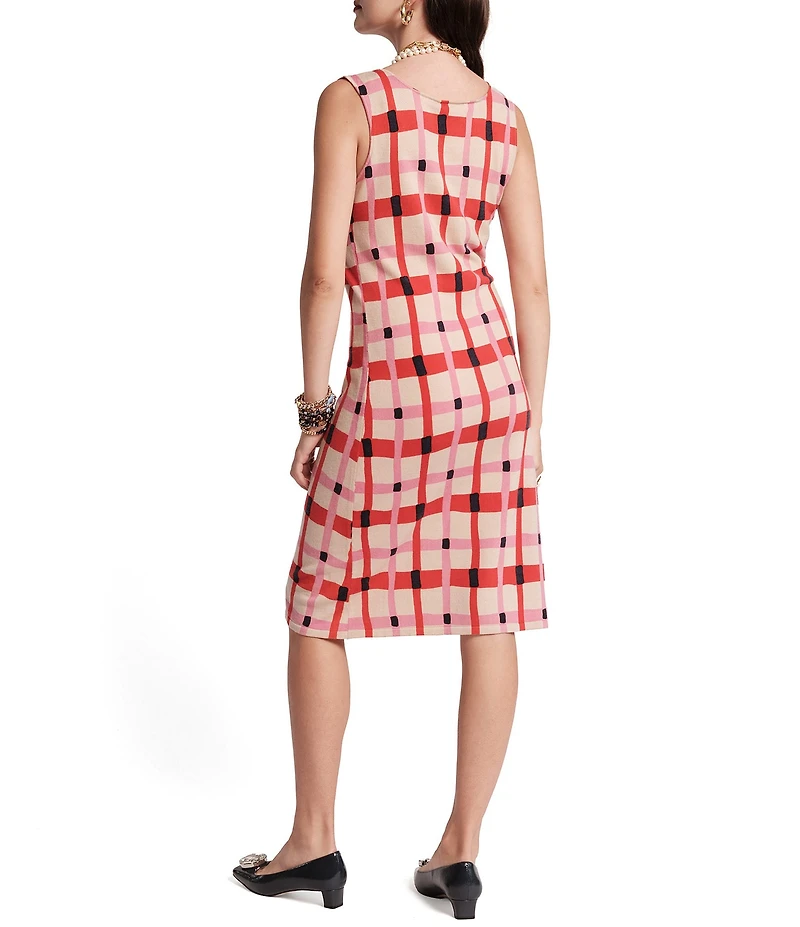 FRANCES VALENTINE Swan Striped Lollipop Lattice Crew Neck Sleeveless Sheath Dress