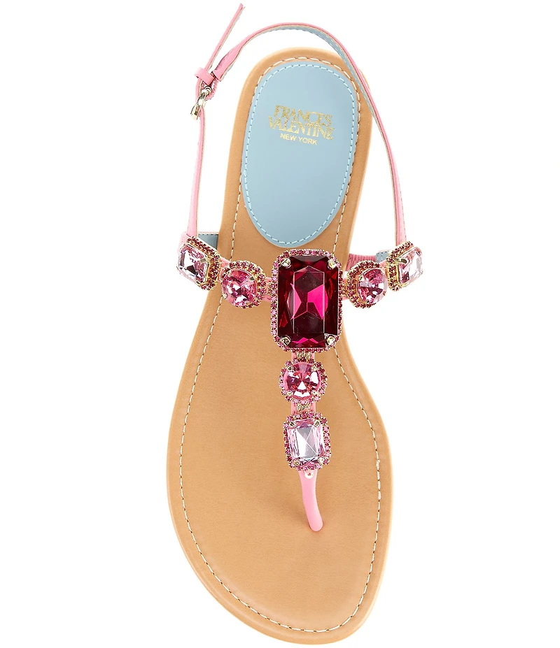 FRANCES VALENTINE Tillie Jewel Ornamented Flat T-Strap Sandals