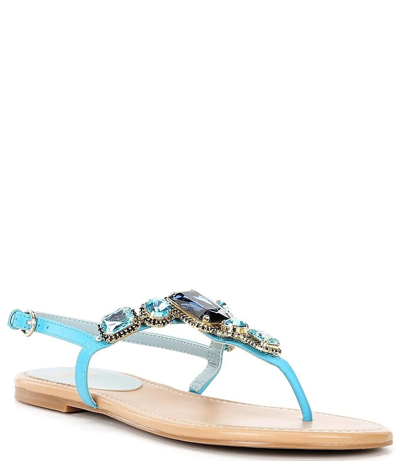FRANCES VALENTINE Tillie Jewel Ornamented Flat T-Strap Sandals