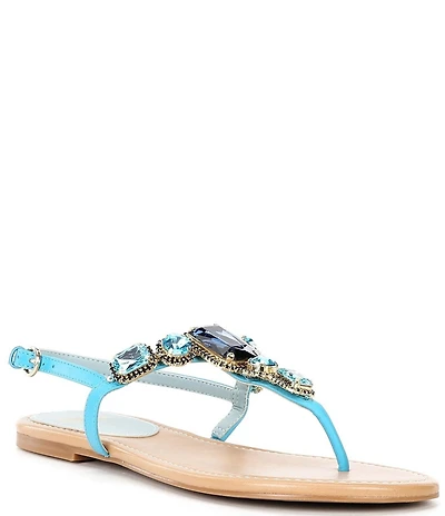 FRANCES VALENTINE Tillie Jewel Ornamented Flat T-Strap Sandals