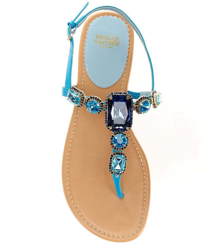 FRANCES VALENTINE Tillie Jewel Ornamented Flat T-Strap Sandals