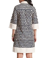 FRANCES VALENTINE Tracey Cotton Poplin Loop Print Point Collar Elbow Sleeve Dress