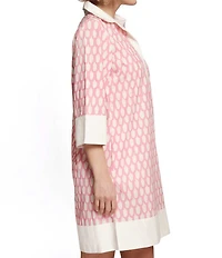 FRANCES VALENTINE Tracey Cotton Poplin Loop Print Point Collar Elbow Sleeve Dress