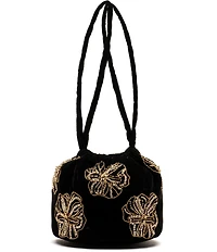 FRANCES VALENTINE Velvet Floral Embroidered Rhinestone Pouf Bucket Bag