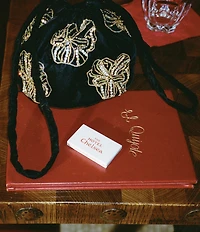 FRANCES VALENTINE Velvet Floral Embroidered Rhinestone Pouf Bucket Bag