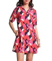 Frances Valentine Virginia Kaleido Print Collared V-Neck Short Sleeve Dress