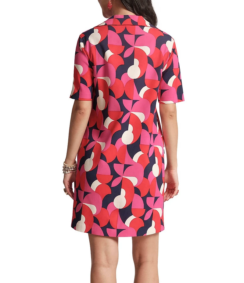Frances Valentine Virginia Kaleido Print Collared V-Neck Short Sleeve Dress