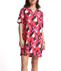 Frances Valentine Virginia Kaleido Print Collared V-Neck Short Sleeve Dress
