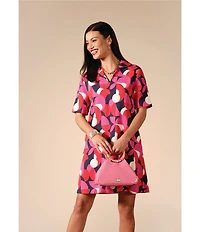 Frances Valentine Virginia Kaleido Print Collared V-Neck Short Sleeve Dress