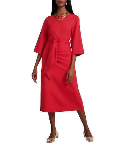 FRANCES VALENTINE Whitney Boat Neck 3/4 Sleeve Wrap Dress