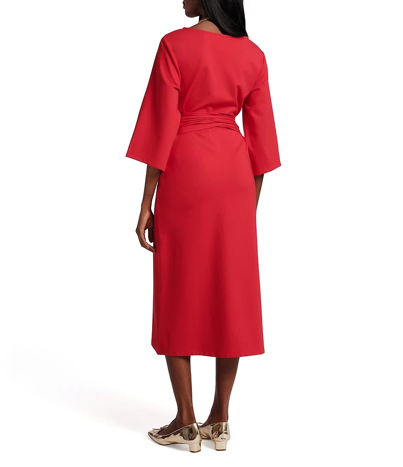 FRANCES VALENTINE Whitney Boat Neck 3/4 Sleeve Wrap Dress