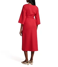 FRANCES VALENTINE Whitney Boat Neck 3/4 Sleeve Wrap Dress