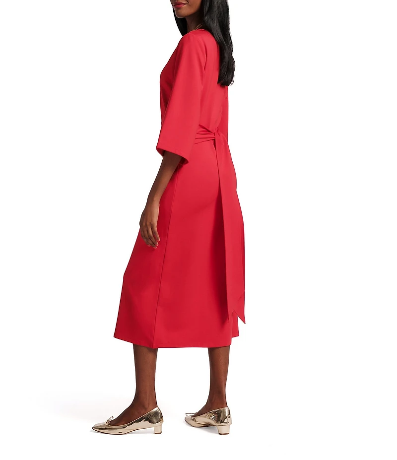 FRANCES VALENTINE Whitney Boat Neck 3/4 Sleeve Wrap Dress