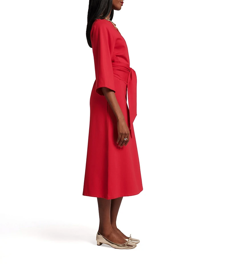 FRANCES VALENTINE Whitney Boat Neck 3/4 Sleeve Wrap Dress