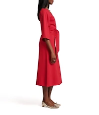 FRANCES VALENTINE Whitney Boat Neck 3/4 Sleeve Wrap Dress