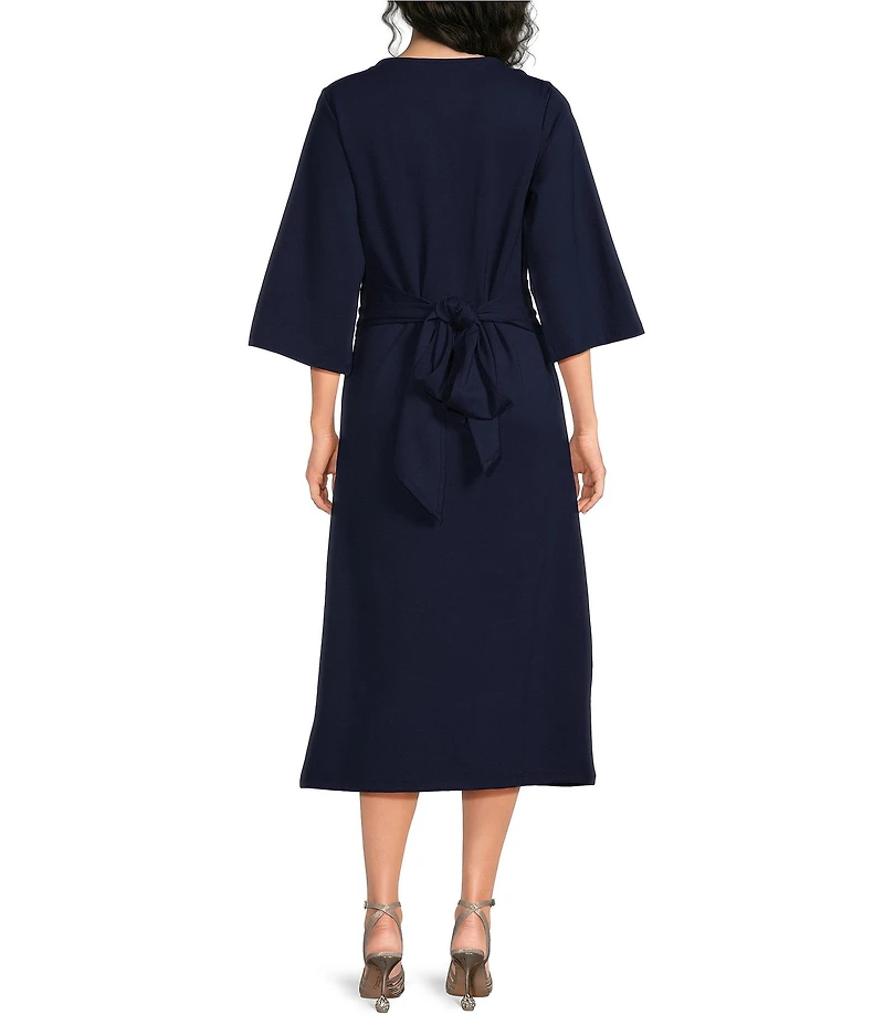 FRANCES VALENTINE Whitney Boat Neck 3/4 Sleeve Wrap Dress