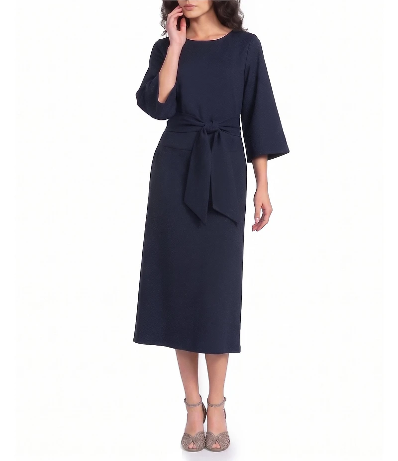 FRANCES VALENTINE Whitney Boat Neck 3/4 Sleeve Wrap Dress