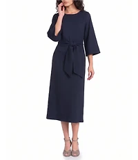 FRANCES VALENTINE Whitney Boat Neck 3/4 Sleeve Wrap Dress