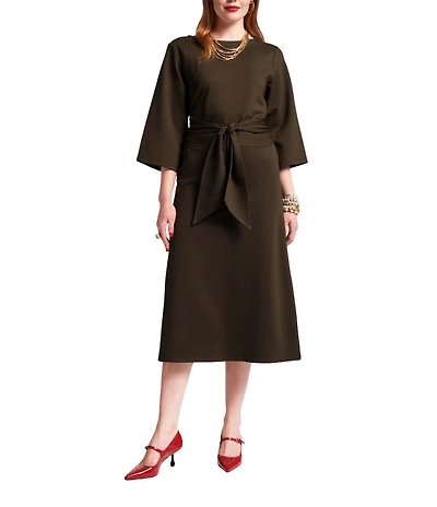 FRANCES VALENTINE Whitney Boat Neck 3/4 Sleeve Wrap Dress