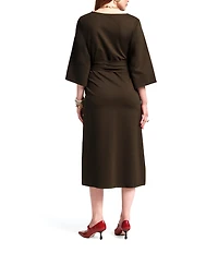 FRANCES VALENTINE Whitney Boat Neck 3/4 Sleeve Wrap Dress