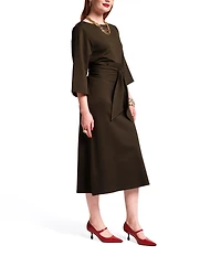 FRANCES VALENTINE Whitney Boat Neck 3/4 Sleeve Wrap Dress