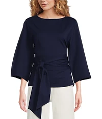 FRANCES VALENTINE Whitney Viscose Blend Boat Neck 3/4 Sleeve Wrap Top