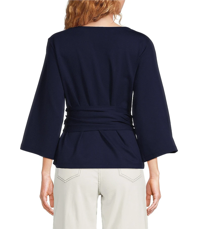 FRANCES VALENTINE Whitney Viscose Blend Boat Neck 3/4 Sleeve Wrap Top