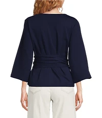 FRANCES VALENTINE Whitney Viscose Blend Boat Neck 3/4 Sleeve Wrap Top