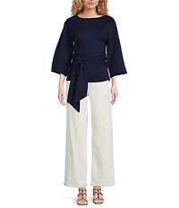 FRANCES VALENTINE Whitney Viscose Blend Boat Neck 3/4 Sleeve Wrap Top