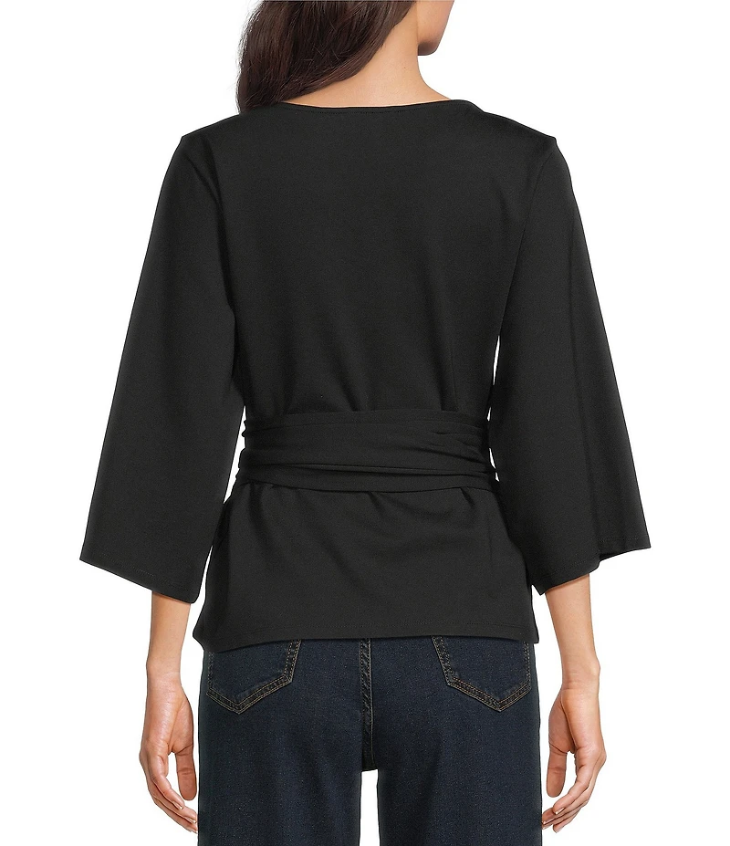 FRANCES VALENTINE Whitney Viscose Blend Boat Neck 3/4 Sleeve Wrap Top