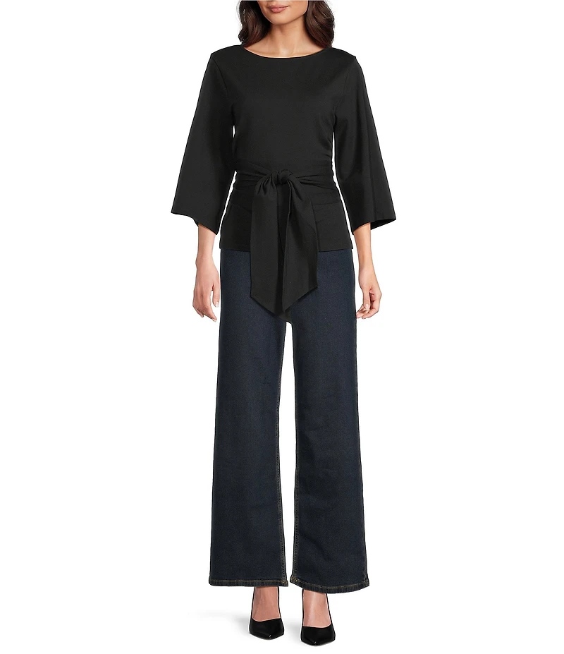 FRANCES VALENTINE Whitney Viscose Blend Boat Neck 3/4 Sleeve Wrap Top