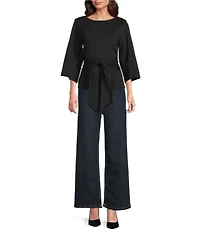 FRANCES VALENTINE Whitney Viscose Blend Boat Neck 3/4 Sleeve Wrap Top