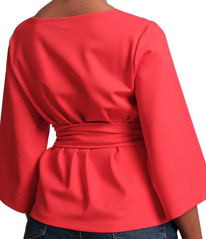 FRANCES VALENTINE Whitney Viscose Blend Boat Neck 3/4 Sleeve Wrap Top