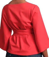 FRANCES VALENTINE Whitney Viscose Blend Boat Neck 3/4 Sleeve Wrap Top