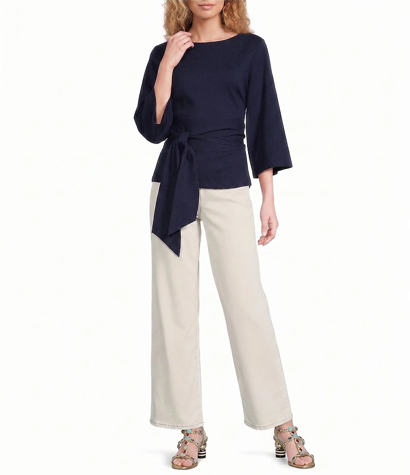 FRANCES VALENTINE Whitney Viscose Blend Boat Neck 3/4 Sleeve Wrap Top