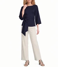 FRANCES VALENTINE Whitney Viscose Blend Boat Neck 3/4 Sleeve Wrap Top