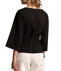 FRANCES VALENTINE Whitney Viscose Blend Boat Neck 3/4 Sleeve Wrap Top