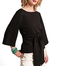 FRANCES VALENTINE Whitney Viscose Blend Boat Neck 3/4 Sleeve Wrap Top