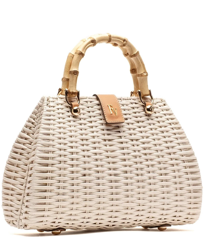 FRANCES VALENTINE Wicker Rooster Bamboo Handles Satchel Bag