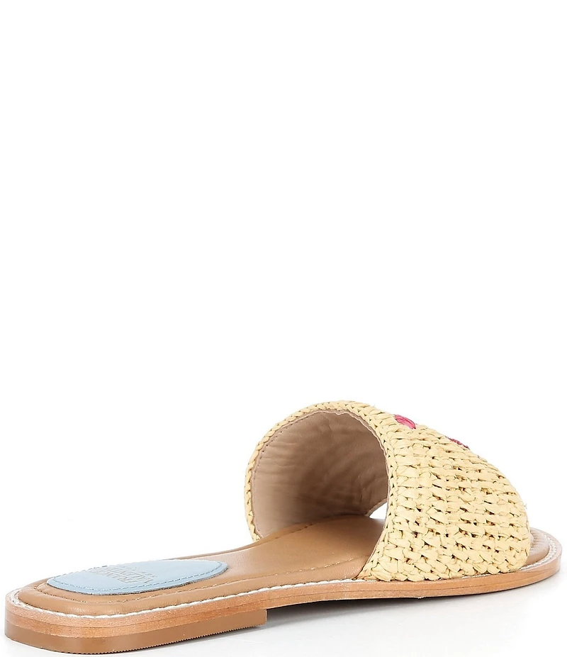 FRANCES VALENTINE XO Embroidered Raffia Slip On Slide Sandals