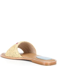 FRANCES VALENTINE XO Embroidered Raffia Slip On Slide Sandals