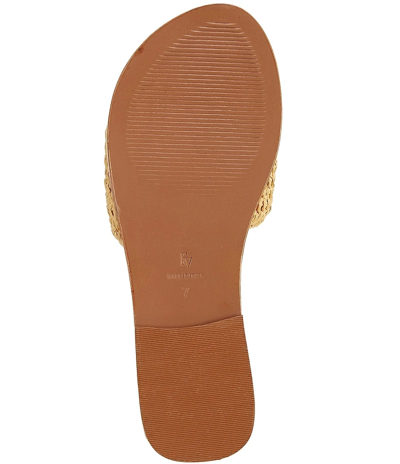 FRANCES VALENTINE XO Embroidered Raffia Slip On Slide Sandals